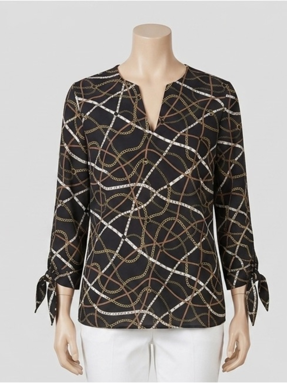 Michael Kors Black Chain-Print Tie-Sleeve Blouse